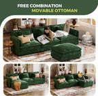 ELUCHANG 113" Modular Sectional Sofa, Comfy Cloud Couch, L Shaped Deep Seat Sofa Couches for Living Room, 4-Seater Modern Sofa with Movable Ottoman, DIY Combination - Chenille Green