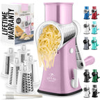 Zulay Rotary Cheese Grater 3 Blade Cheese Shredder - Manual Hand Crank Cheese Grater With Reinforced Suction & 3 Interchangeable Drums - Easy to Use Vegetable Chopper - Black