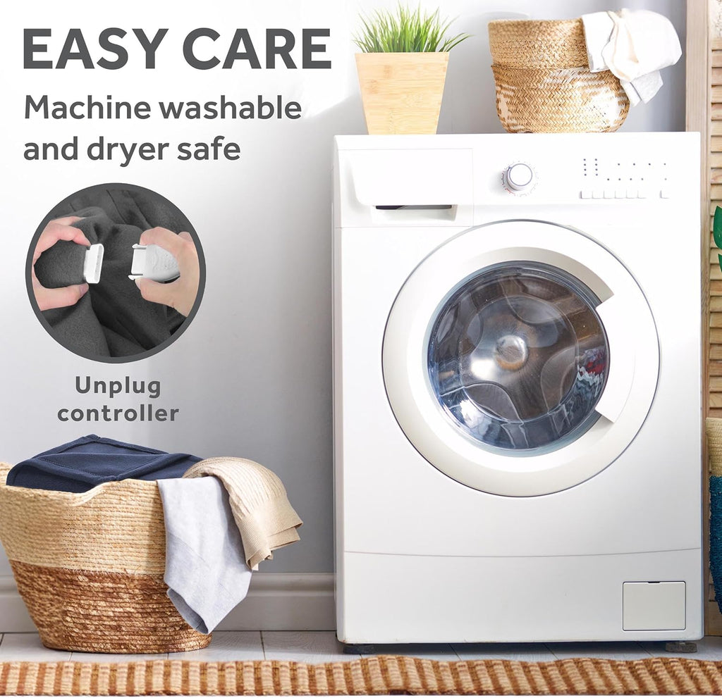 Sunbeam Royal Ultra Fleece Heated Electric Blanket Queen Size, 90" x 84", 12 Heat Settings, 12-Hour Selectable Auto Shut-Off, Fast Heating, Machine Washable, Warm and Cozy, Indigo