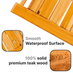 Teak Shower Bench Seat with Handles AB & Co Group, Portable Wooden Shower Bench with Storage Towel Shelf,Waterproof Teak Shower Stool, Spa Bath Shower Chair for Inside Outside Shower