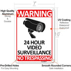 TICONN 2-Pack 24 Hour Video Surveillance Sign, No Trespassing Aluminum Warning Sign, 10’’x7’’ for CCTV Security Camera - Reflective, UV Protected