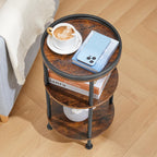 Small Round Side Table for Small Spaces, 3-Tier Round Accent Table Slim Side Table, Modern Sofa Corner Table for Living Room Nightstand Bedroom (Rustic Brown)