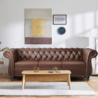 Home Sofa Living Room Furniture, 3 Seater 84" Velvet Upholstered Couch, Mid Century Modern Comfy Couch with Cushions, Classic Tufted Chesterfield Couches for Bedroom, Office, Apartment (Orange)