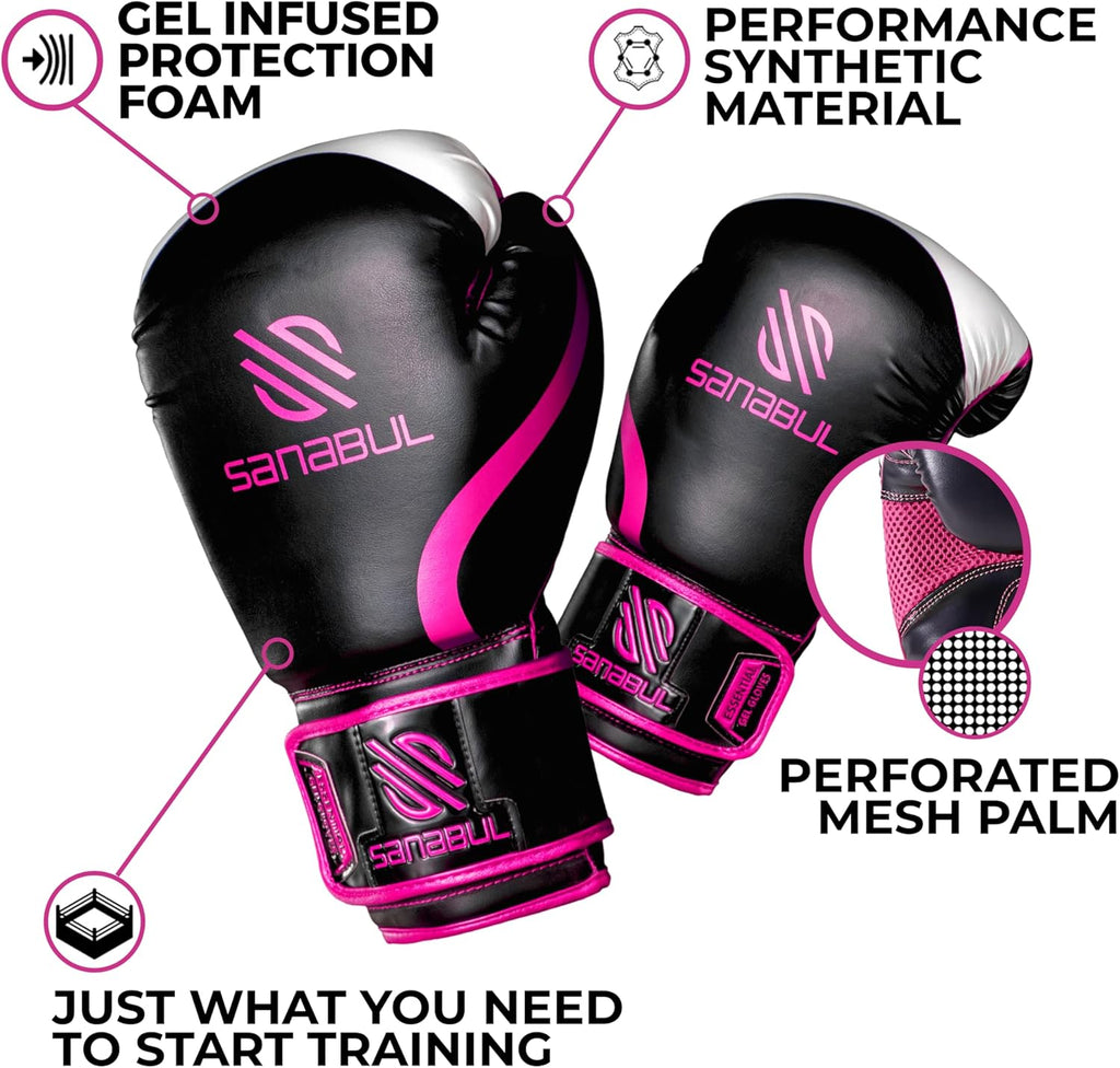 Sanabul Essential Gel Boxing Gloves for Men & Women, Kickboxing MMA, Muay Thai Gloves and Heavy Bag Training Punching & Sparring