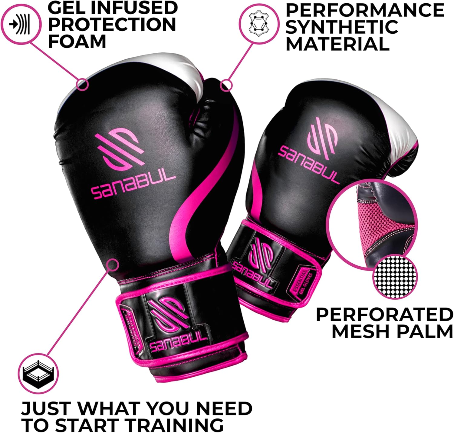 Sanabul Essential Gel Boxing Gloves for Men & Women, Kickboxing MMA, Muay Thai Gloves and Heavy Bag Training Punching & Sparring
