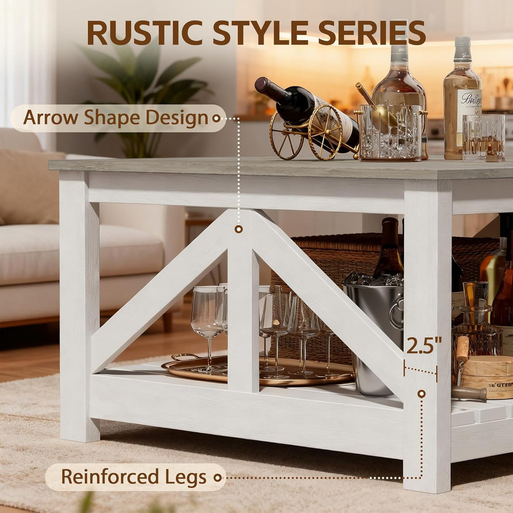 JUMMICO Square Coffee Table with Dual Storage Compartments, Modern Wood Cocktail Table for Living Room, Farmhouse Lounge & Office Reception (Gray & White)