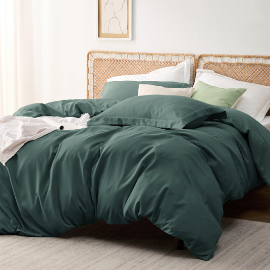 Bedsure Grey Duvet Cover Queen Size - Polyester & Rayon Derived from Bamboo Cooling Queen Duvet Cover Set, 3 Pieces, 1 Zipper Closure Duvet Cover (90"x90") & 2 Pillow Shams, Comforter Sold Separately