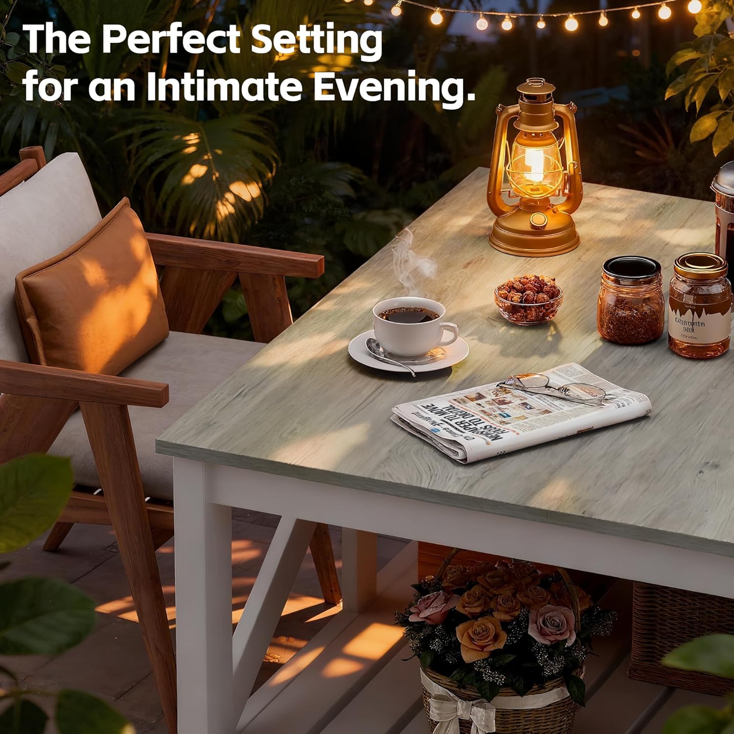 JUMMICO Square Coffee Table with Dual Storage Compartments, Modern Wood Cocktail Table for Living Room, Farmhouse Lounge & Office Reception (Gray & White)