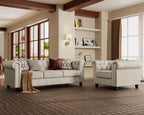Morden Fort Classic Chesterfield Sofa Set 82'', Tufted Sofa Couch Set with Solid Wood Legs Thick Cushion, Pet-Friendly 3-Seater Sofas Couches for Living Room Bedroom Apartment - Linen Beige