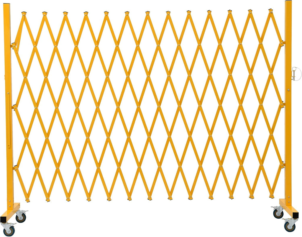 GYMTIME Expandable Barricade, Metal Safety Barrier with Casters, Mobile Folding Security Gate, 11 FT, Adjustable Traffic Temporary Fence for Warehouse Shopping Mall