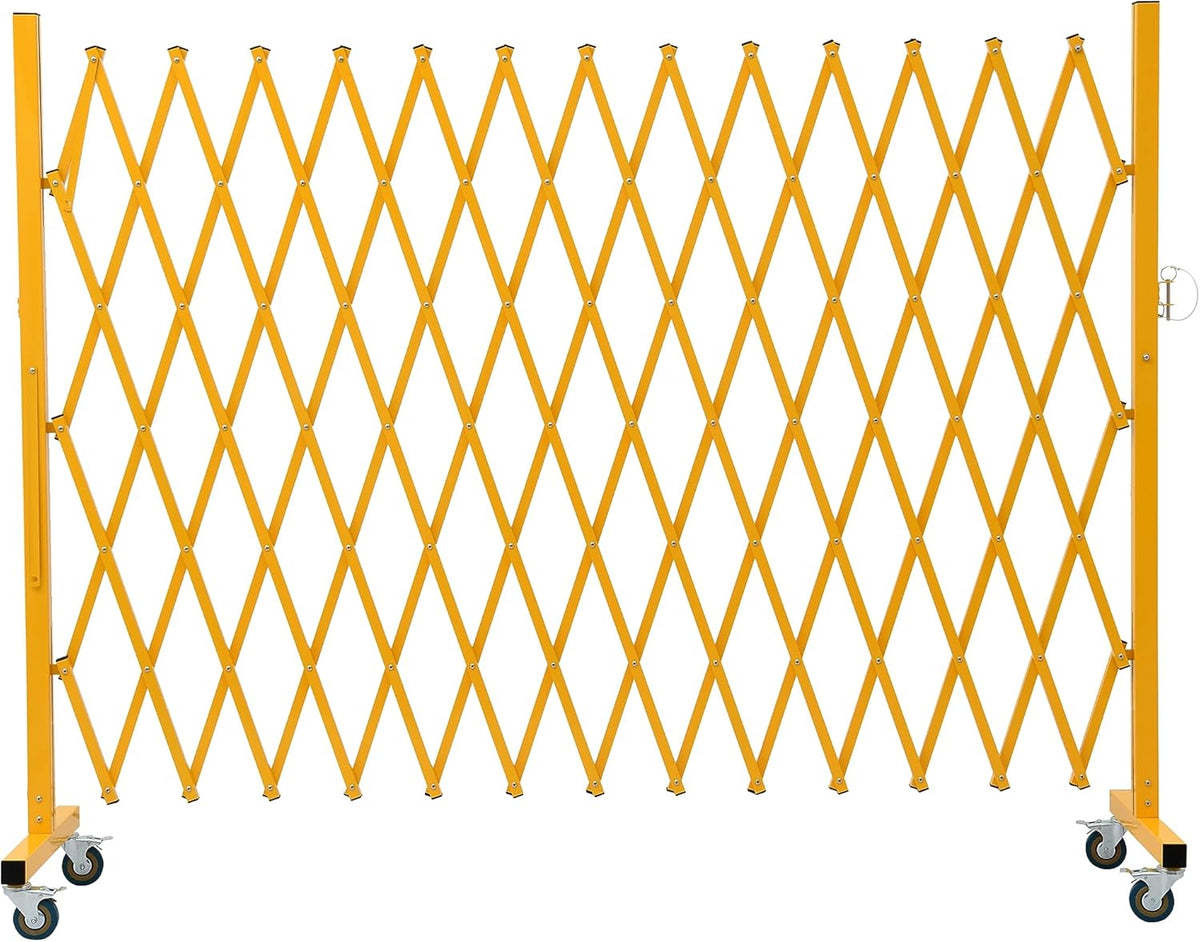 GYMTIME Expandable Barricade, Metal Safety Barrier with Casters, Mobile Folding Security Gate, 11 FT, Adjustable Traffic Temporary Fence for Warehouse Shopping Mall