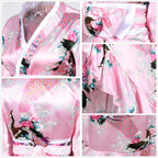 Women's Kimono Robe Geisha Yukata Sweet Tuxedo Ruffle Dress Blossom Satin Bathrobe Sleepwear Fans Tabi Socks Set