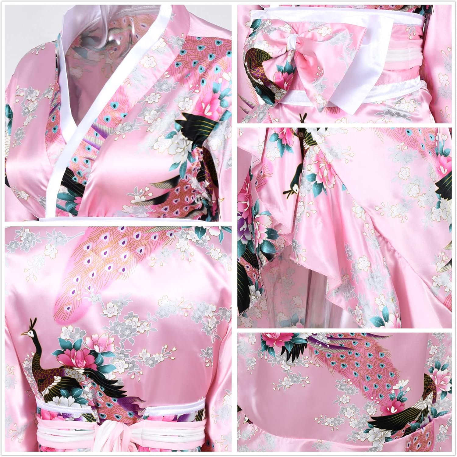 Women's Kimono Robe Geisha Yukata Sweet Tuxedo Ruffle Dress Blossom Satin Bathrobe Sleepwear Fans Tabi Socks Set