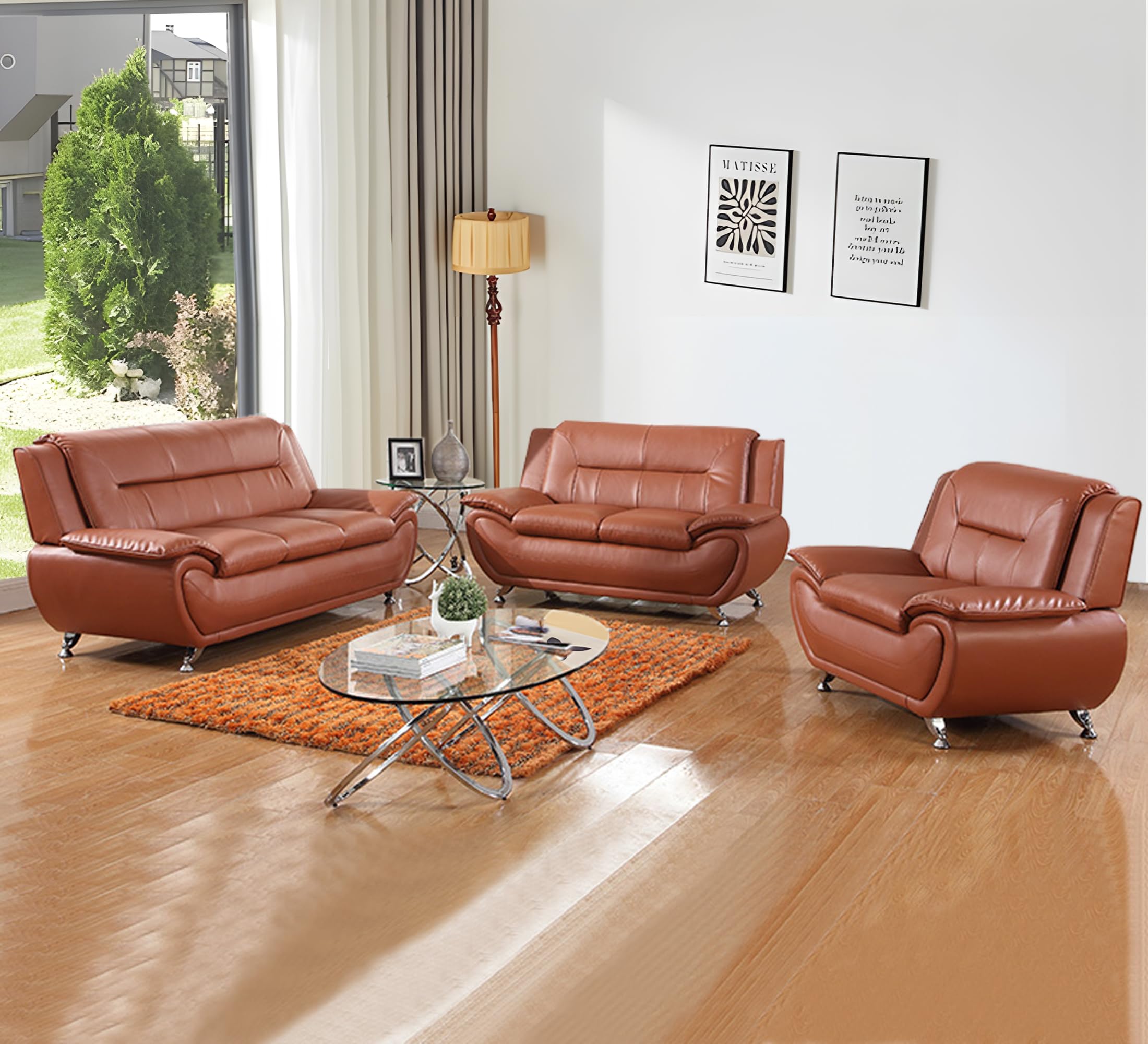 3 Piece Living Room Couch Set, Faux Leather Sofa Set, Modern Sofa Couch Set Living Room Furniture (Sofa+Loveseat+Chair, Black)