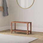 TeakCraft Teak Shower Bench with Shelf 30 Inch for Bathroom, Spa - Fully Assembled, Shower Stool, The Freya