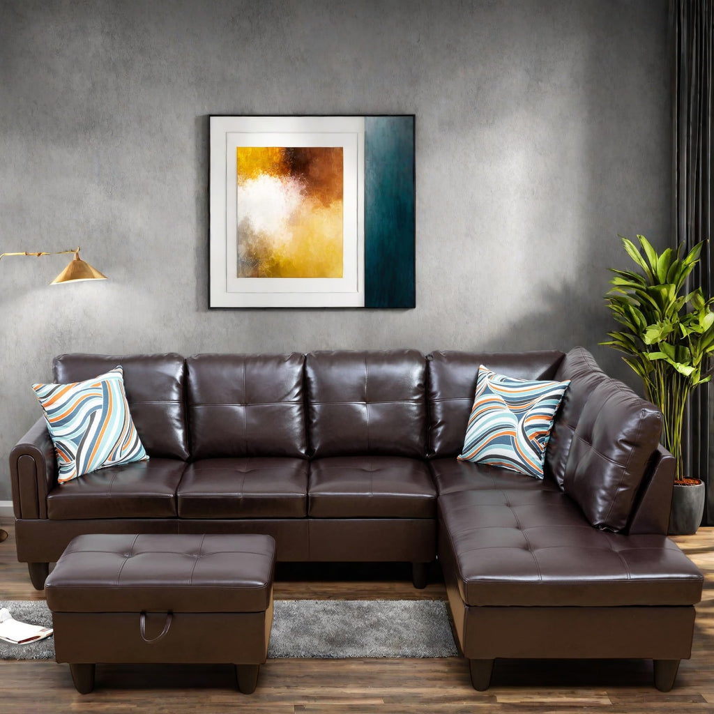 L Shaped Couch, Lounge Sectional Sofa with Chaise for Living Room, 6 Seat Modern Modular Couches with Movable Storage Ottoman, Black Grey