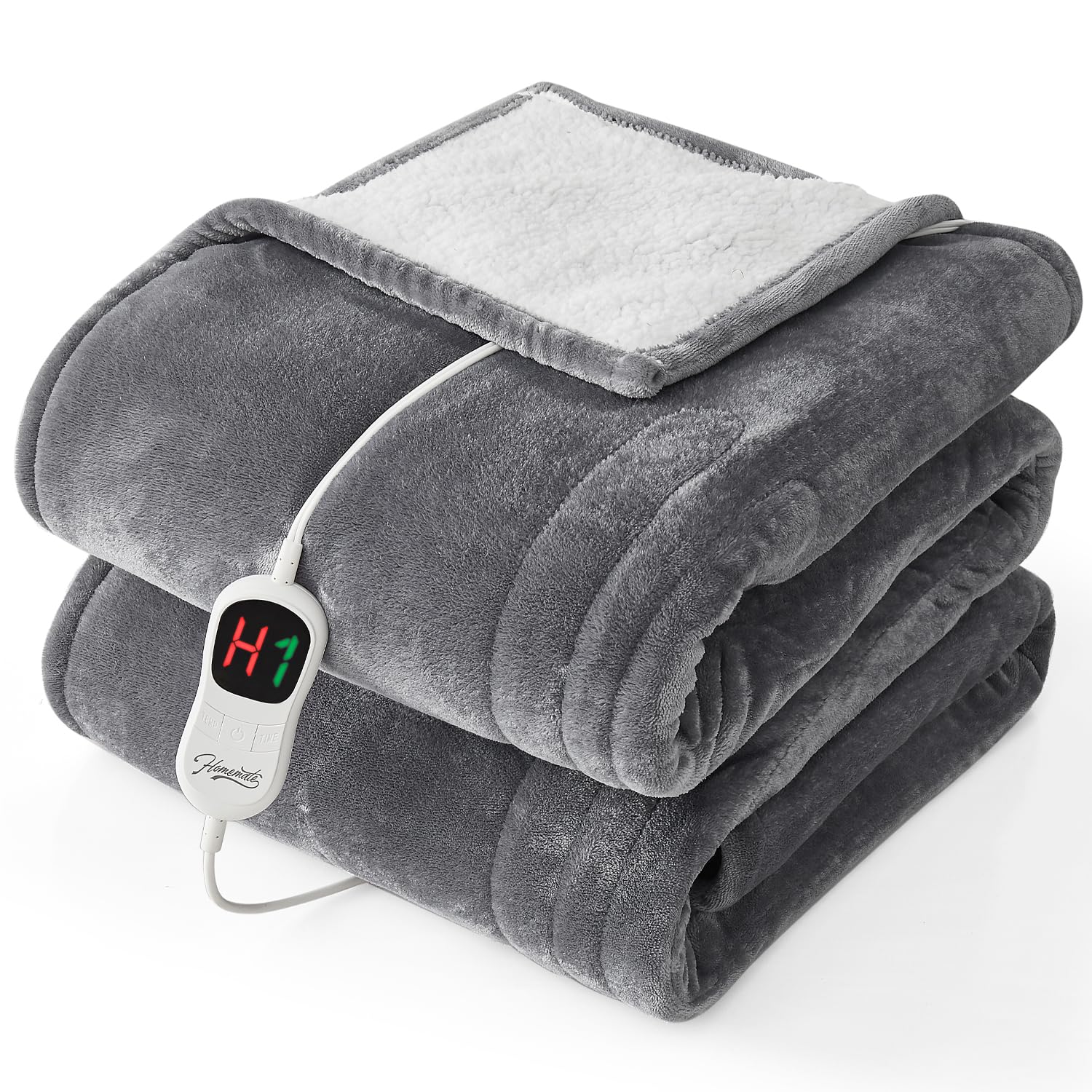 Homemate Heated Electric Blanket Queen Size - 84"x90" Heating Bed Blanket Throw with 10 Heating Levels 8 Hours Auto Off Fast Heating Over-Heat Protection Ultra Soft Flannel ETL Certified, Grey