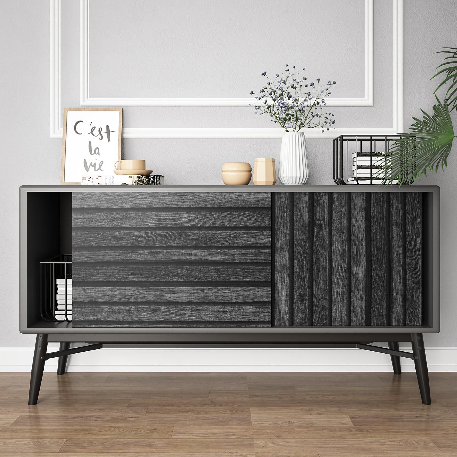 VEELIKE 木炭ブラック木製スラット壁紙 ピールアンドスティック 防水 ダークウッド 壁用コンタクトペーパー 15.7''x118'' 接着剤付き取り外し可能 フェイクウッドスラット壁パネル壁紙 寝室アクセントウォール用