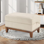 4-Piece Living Room Sofa Set with Coffee Table, Vintage Rivet Couch Sets with Solid Wood Legs, Chenille Sofas Furniture of Ottoman with Storage Space, Armchair, Loveseat and 3-Seat Sofa