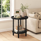 Gadroad Round End Table with Storage Shelf, 2 Tier Couch Side Table, Wood Coffee Table for Living Room, Bedroom, Black 19.3 * 19.3 * 25.6 inches