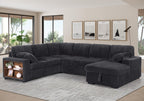 Oversized U-Shaped Sleeper Sectional Sofa Modern Fluffy Corduroy Upholstered Corner Convertible Sofabed with Pull Out Sleeper Couch Bed ,Storage Left Chaise and Pillows for Living Room Furniture Sets