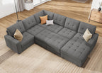 HONBAY Sectional Sleeper Sofa with Pull Out Bed, Sleeper Sectional Couch for Living Room, Sofa Bed with Storage Chaise, Velvet Black