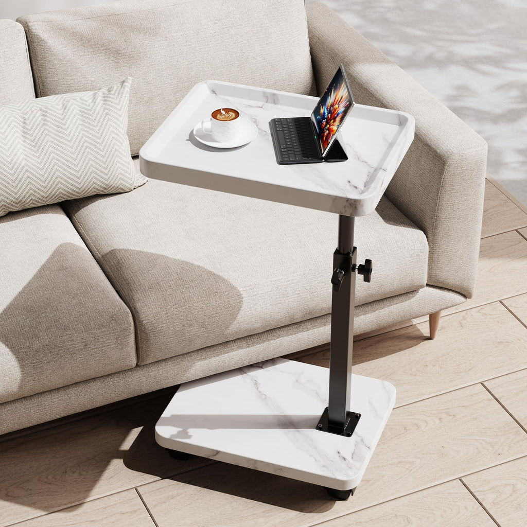 C Table End Table Adjustable Height, 360°Swivel TV Tray Table for Small Spaces, Side Tables with Wheels for Living Room and Bedroom, Bed (Walnut)