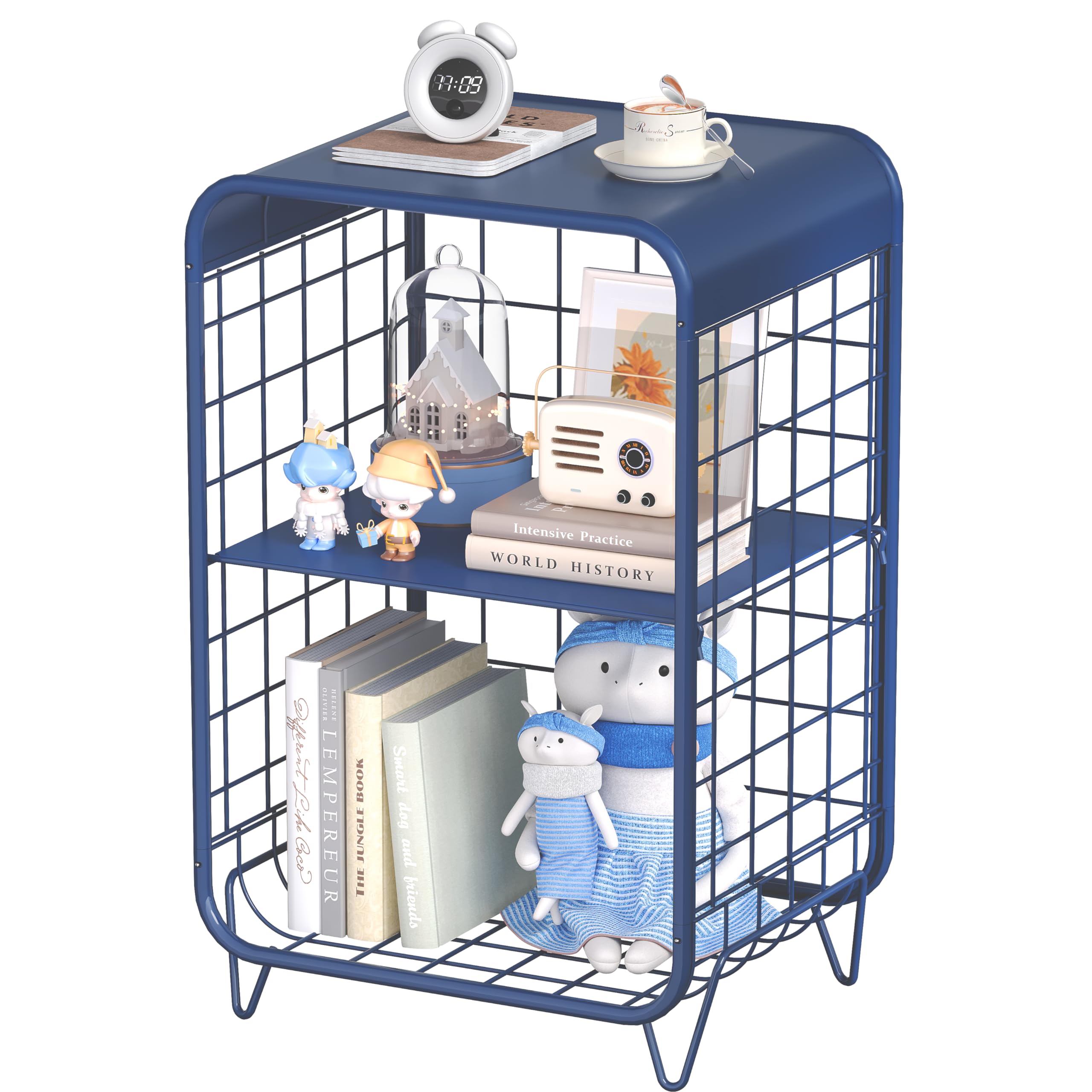 APEXCHASER Cute Nightstand,Metal Side Table,3 Tier End Table with Storage,Vintage Bedside Table,Girls Bedroom Furniture,Coffee Table for Living Room,Bedroom,Dorm,White