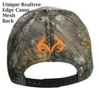 Realtree Edge Blaze Logo Camo Mesh Trucker Cap Hat Snapback svedtransporterende bånd Lav-mellem profil Struktureret forbuet skygge Camouflage kasket