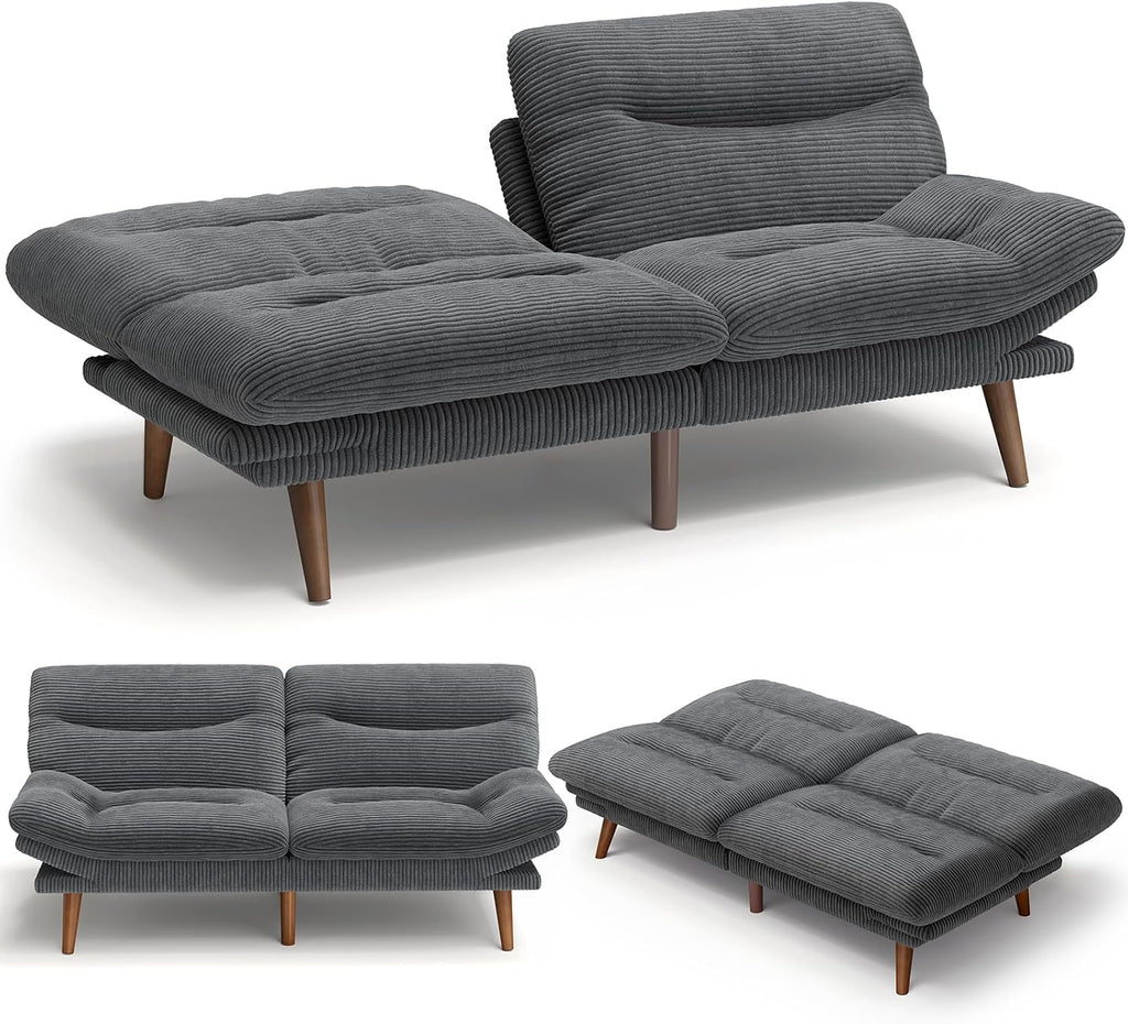 AMADA HOMEFURNISHING ,75″ Convertible Futon Sofa Bed,Loveseat with Adjustable Backrest & Armrests,Folding Futon Sleeper Recliner for Apartment, Living Room or Office, Corduroy Fabric,Grey