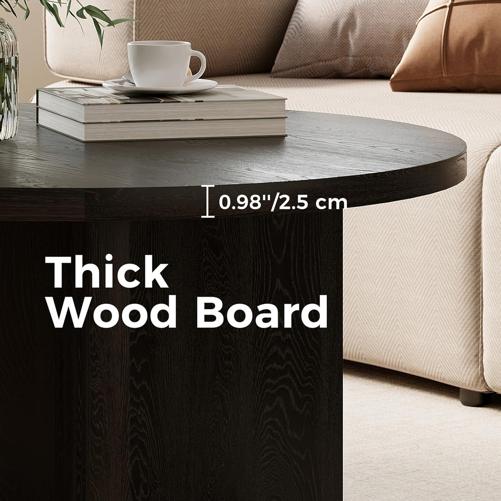 Luoxiao 27.5'' Coffee Table for Small Space, Minimalist Modern Table for Living Room, Durable & Sturdy Small Round End Table with Adjustable Feet Pads, Black