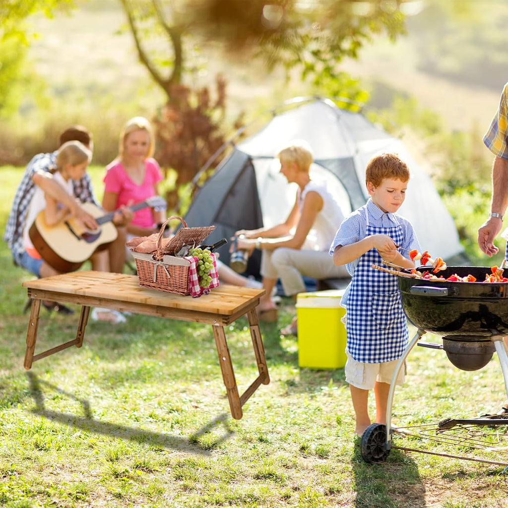 Floor Table Tray with Folding Legs Adjustable Low Coffee Table for Sitting on Floor Bamboo,Fully Assembled,33.5x17.7in