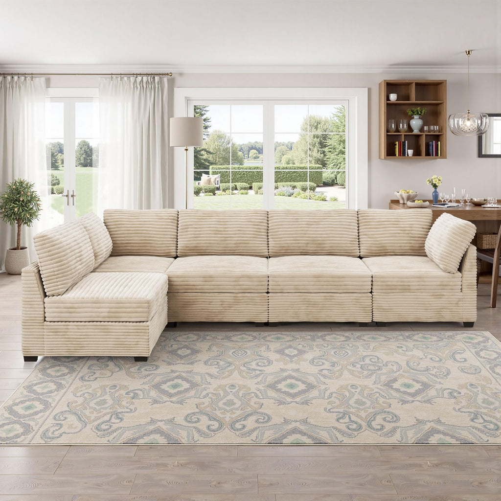 Modular Sectional Sofa,5 Pieces Sectional Couches for Living Room,L Shaped Cloud Couch Chaise Set, Black