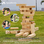 ApudArmis Giant Tumble Tower (Stack from 2Ft to Over 4.2Ft), 54 PCS Pine Wooden Stacking Timber Game with 1 Dice Set - Classic Block Giant Outdoor Game for Teens Adults Family