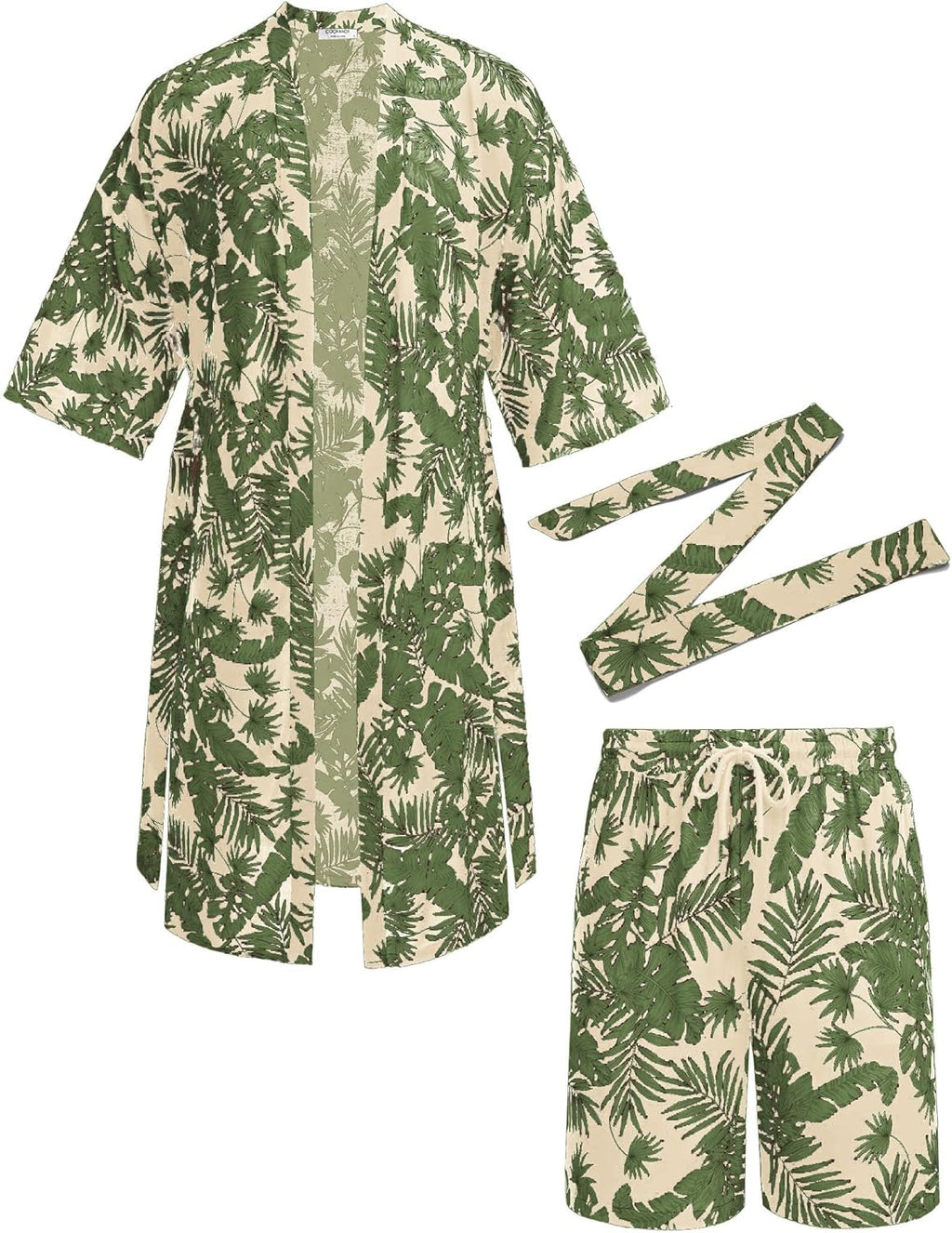 COOFANDY Men Lightweight 2 Piece Kimono Robe with Shorts Japanese Robes Casual Open Front Long Cardigan With Belt