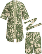 COOFANDY Men Lightweight 2 Piece Kimono Robe with Shorts Japanese Robes Casual Open Front Long Cardigan With Belt