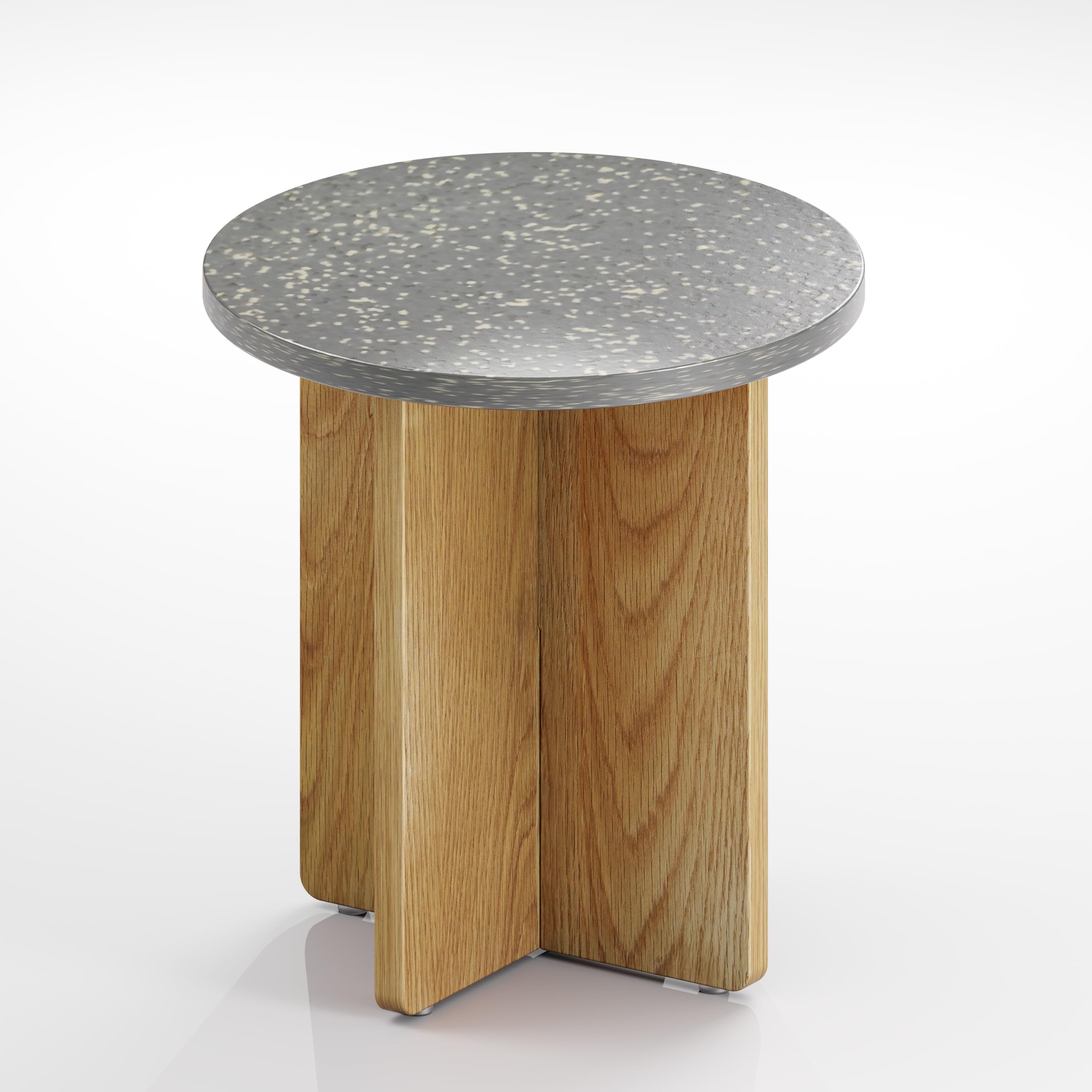 Melino Ocean-Plastic Round Side Table for Living Room, Bedroom, Nightstand with FSC Wood Base, Easy Assembly, Accent/Coffee Table (Stellae Obscura)