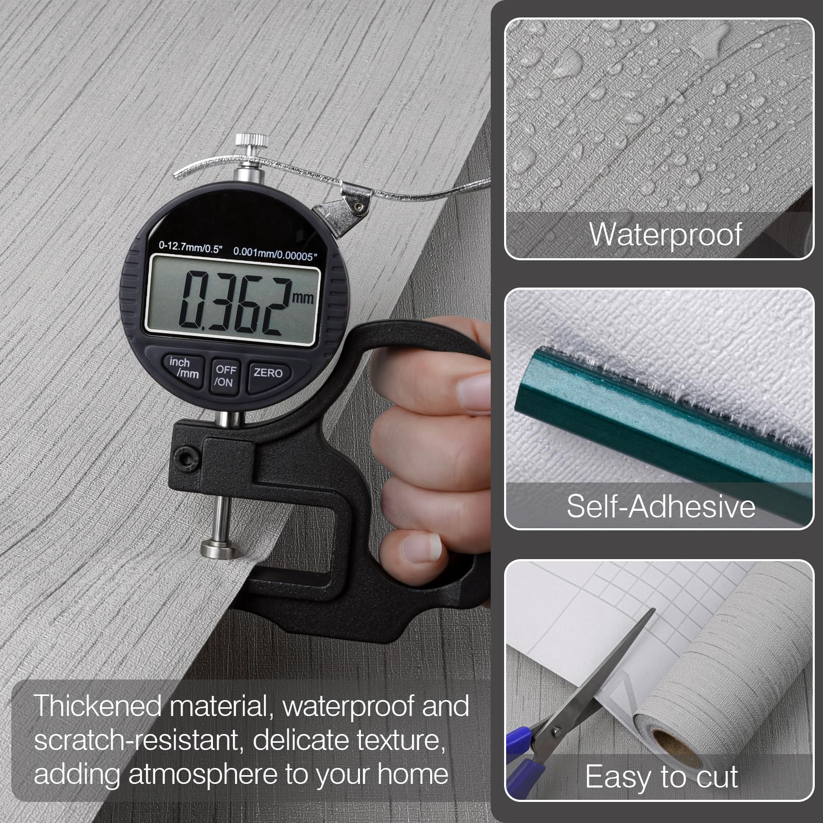 کاغذ دیواری پارچه‌ای خاکستری کیانگ‌لایو، کاغذ دیواری قابل جدا شدن و چسبان، کاغذ تماس با بافت، ۱۵.۷"x120"، کاغذ دیواری وینتیج، قابل جدا شدن، ضدآب، مناسب برای دیوارهای اتاق، کابینت‌ها، مبلمان، کشوها، میز