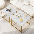 Garden 4 you Coffee Table Set of 2, Modern Engineered Wood Nesting Table, Metal Frame Square Center Table Set, Side Tables, Nesting Coffee Table for Living Room, Bedroom and Small Spaces, 23.6in Gold