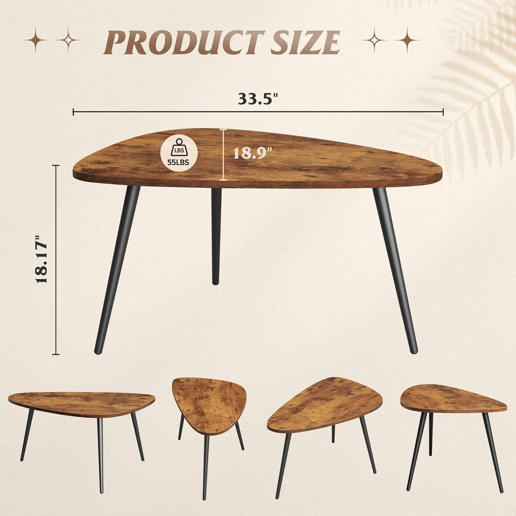 WLIVE Oval Coffee Tables, Modern Coffee Table for Living Room, Coffe Table for Small Space Home Office, Easy Assembly, 33.5" W x 18.9" D x 18.7" H, Rustic Brown