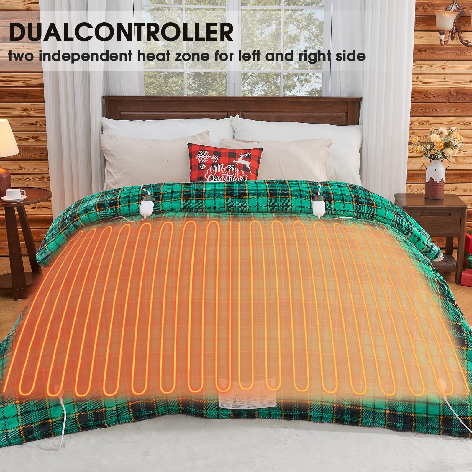 Elektrisch verwarmd deken, 50X60, verwarmingsdeken met 10 verwarmingsniveaus/8 uur automatische uitschakeling, marineblauw geruit Sherpa-dekenverwarmer voor volwassenen, wasbaar deken cadeau voor bank bed kantoor, ETL