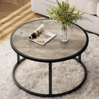 SAYGOER Black Coffee Table Round Marble CoffeeTables for Living Room Modern Small Center Table with Metal Frame, 27.6 * 27.6 * 17.7, Faux Marble
