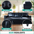 Naomi Home L-Shaped Sectional Sleeper Sofa with USB Ports - Convertible Pull-Out Bed, Ample Storage, Timeless Design, Durable Construction, Black/Air Leather