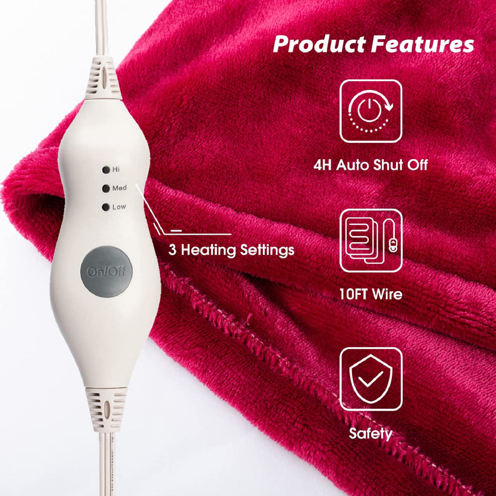 Manta Elétrica Tefici, Super Aconchegante e Macia, Flanela de 2 Camadas 50" x 60", Manta Aquecida com 3 Níveis de Aquecimento e Desligamento Automático em 4 Horas, Lavável na Máquina, Certificada ETL e FCC, Uso Residencial e Escritório, Cor Camelo