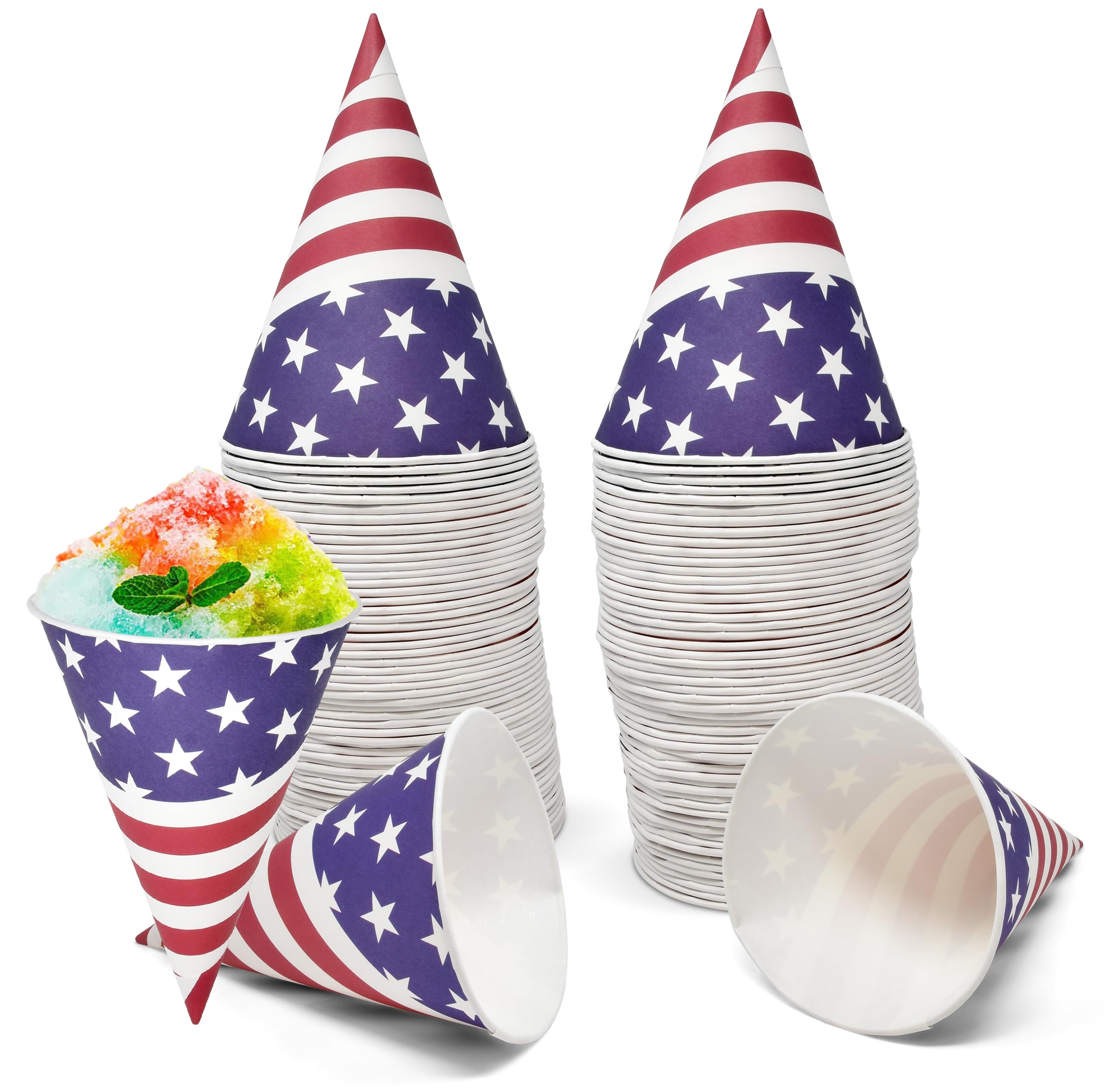 Gift Boutique 100 sztuk patriotyczny śnieg, jednorazowe papierowe stożki kubek do sluszu, lodów kruszonych, sorbetu, woda, wzór flagi USA na mrożone przysmaki, dekoracje na Dzień Niepodległości 4 lipca