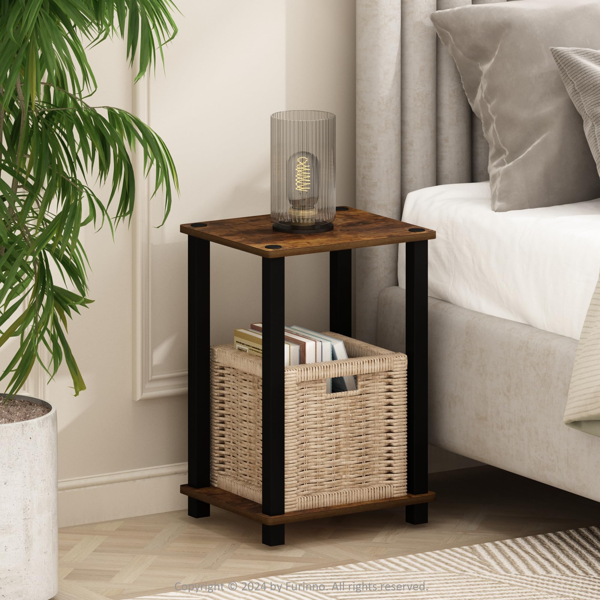 Furinno Just 3-Tier Turn-N-Tube Nightstand, 2-Pack, Columbia Walnut/Black