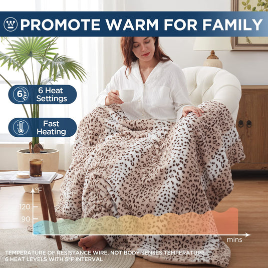 Westinghouse Heated Throw Blanket, Electric Blanket Throw with 6 Heating Levels and 2-10 Hours Time Settings, Flannel to Sherpa Super Cozy Heated Blanket Machine Washable, 50x60 inch, Charcoal