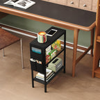 Yusong Small Narrow Side Table for Small Spaces, Slim End Table with Storage Bag, Sofa Snack Table with Adjustable Metal Mesh, 3 Tier Accent Skinny Beside Table for Living Room & Bedroom, Black Oak