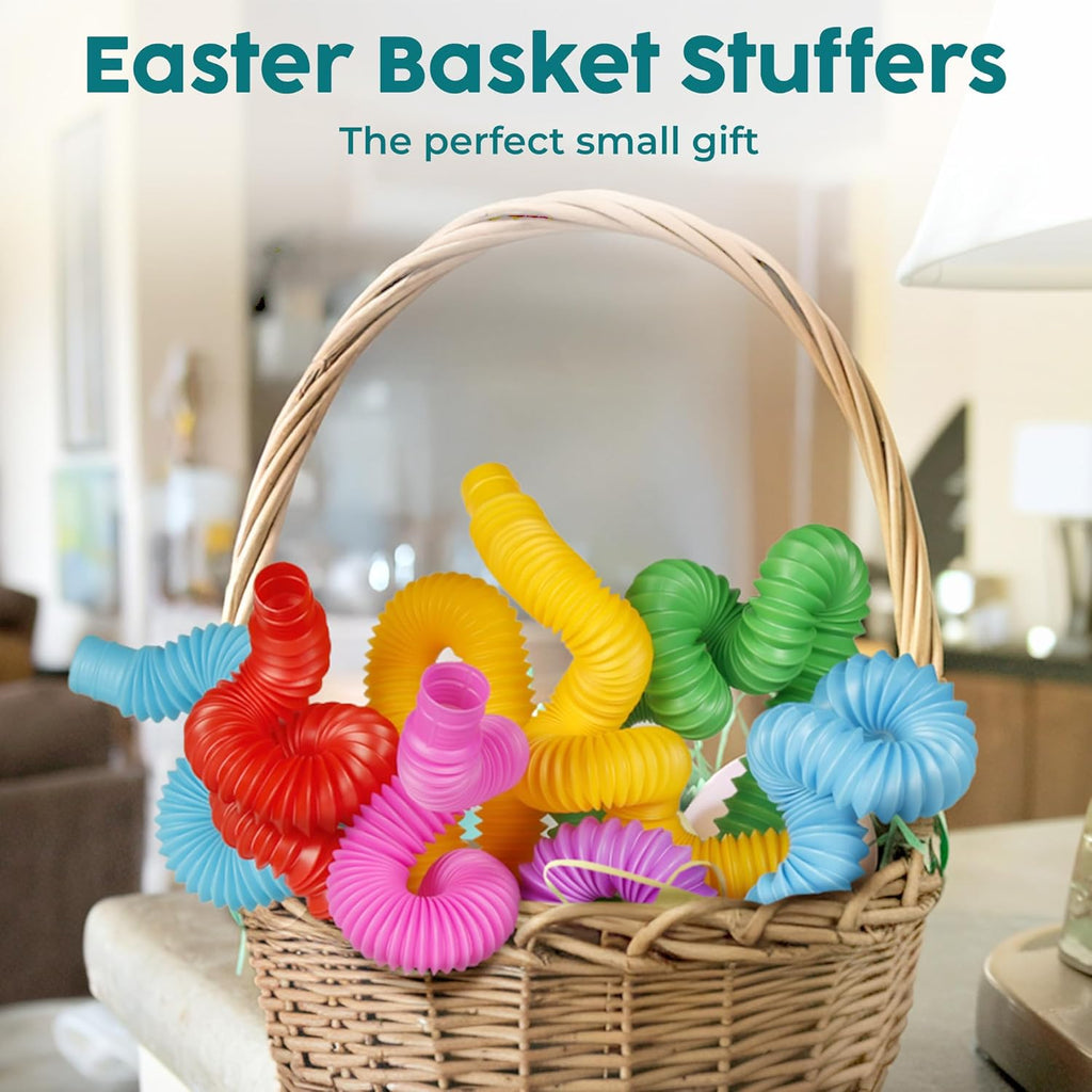 BUNMO Easter Basket Stuffers for Toddler - Pop Tubes - Sensory Fidget Toys - Creative Learning - Hours of Fun for Kids - Easter Toys - Tons of Ways to Play - Non-Mouthable 3+ - 4 Pack Large