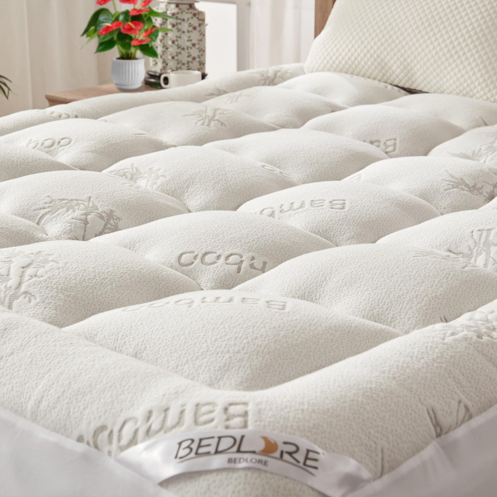 BEDLORE Queen Mattress Topper Viscose Derived from Bamboo, Thick Pillow Top Mattress Pad with Stretchable Pockets for 6-18 inches Mattress, Soft Mattress Topper for Back Pain Relief(Dark Gray)